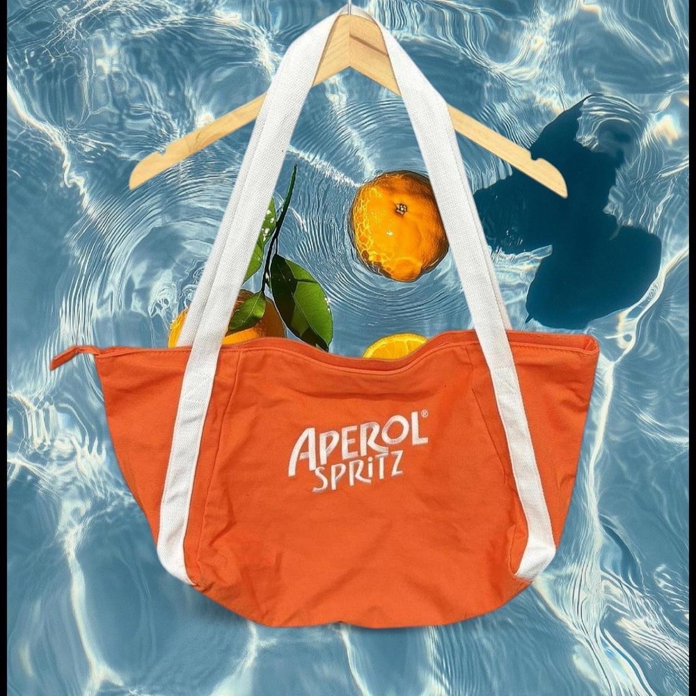 Aperol Spritz Tote Bag Zip Top Large Boat Contrast Strap Beach Orange Euro